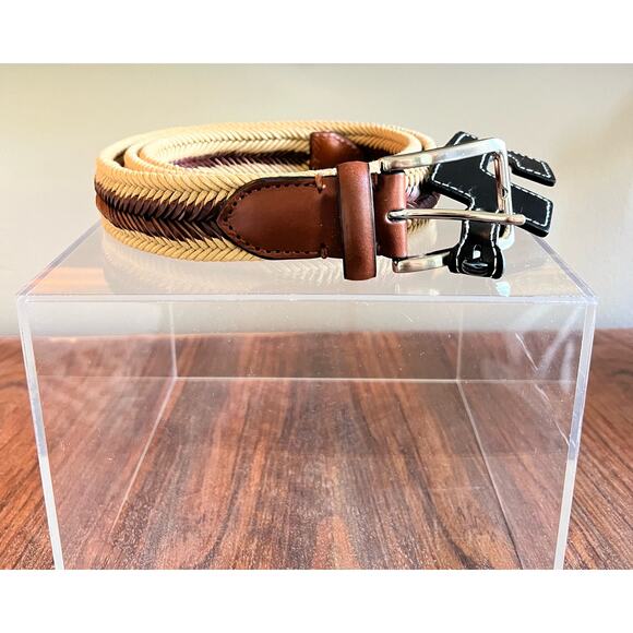 Rochester Brown Beige Woven Leather Belt Mens Size 38 - Picture 5 of 7